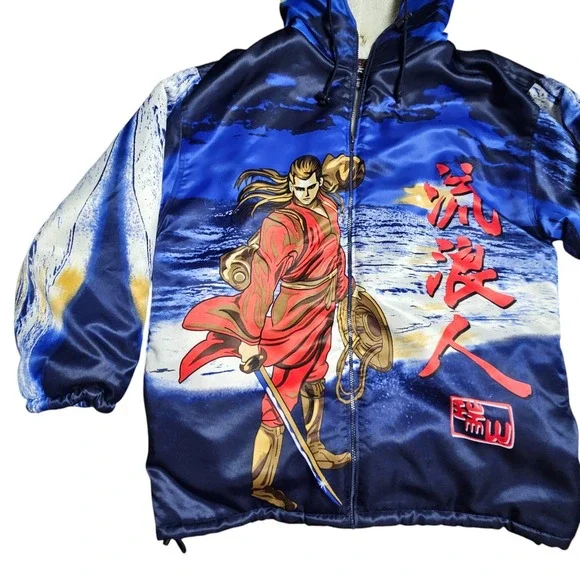VTG Y2K Zam Urban Wear Anime Sherpa Fleece Lined Coat Jacket Mens XL Polyester